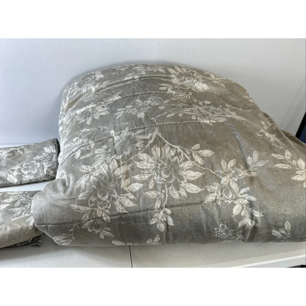 Ralph Lauren ODEON FLORAL Silver Bronze Grey Comforter Queen + 2 Shams